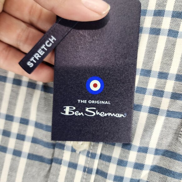 Ben Sherman Shirt Mens Medium Blue Plaid Long Sleeve Button Up *NWT* - Picture 2 of 11